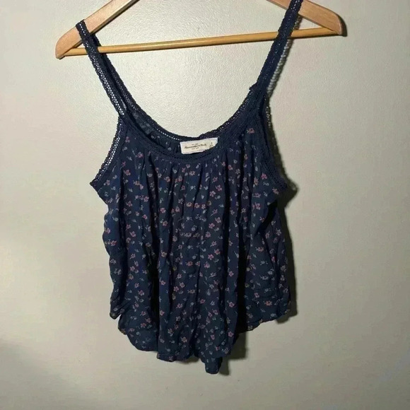 Vintage Y2K Abercrombie & Fitch Navy Blue Floral Cami Top Boho Fairycore Tank S - Picture 4 of 7